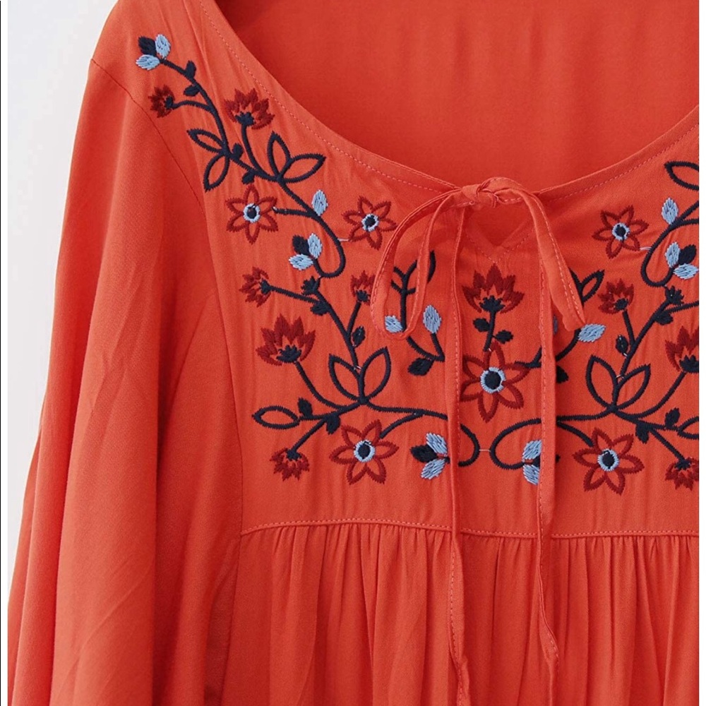 Orange Bohemian dress/swimsuit cover up w/embroidery